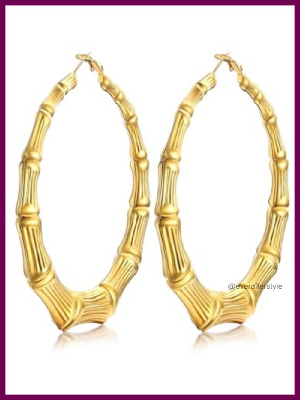 316L Surgical Steel Bamboo Hoop Earrings 14K Gold Plated Large Statement